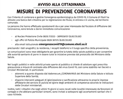 Avviso alla cittadinanza: Misure di prevenzione coronavirus